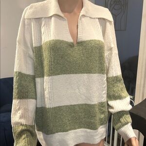 Fate Olive and Cream V-Neck Sweater